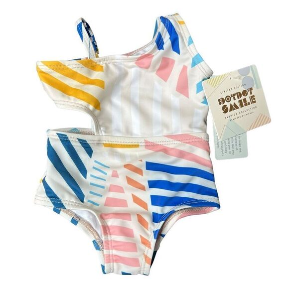 NEW Dot Dot Smile Abstract Lines One Piece Swim Cutout 6-12M - Picture 1 of 6